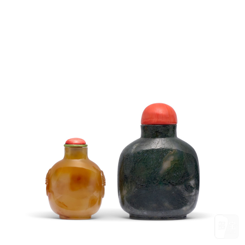 1780-1860 瑪瑙鼻煙壺兩件 | TWO AGATE SNUFF BOTTLES
